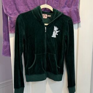 Vintage Juicy Couture Dark Green Velour Hoodie